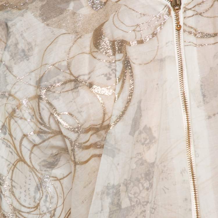 مملوكة مسبقًا Stella McCartney Cream & Gold Foil Printed Cotton Draped Lightweight Bomber Jacket S