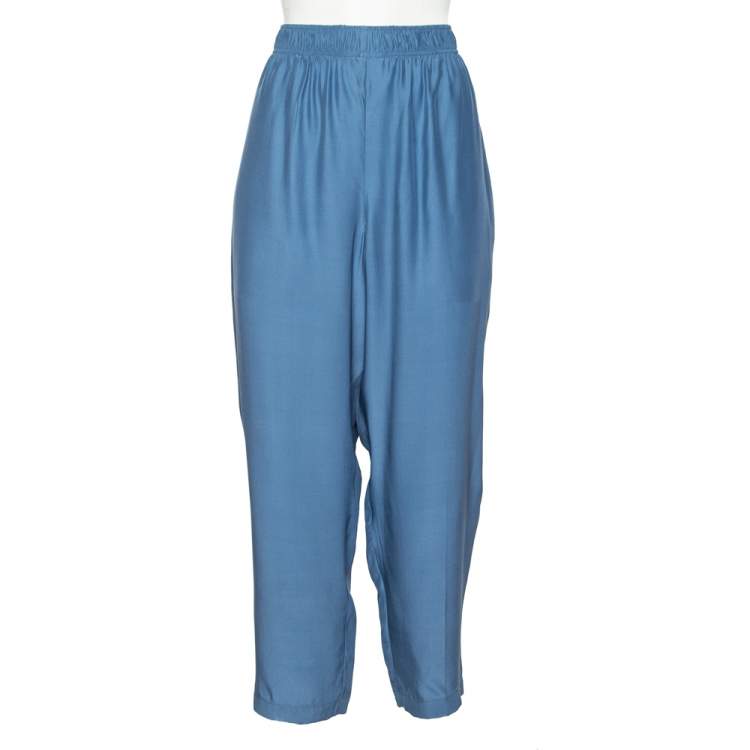 Pre Owned Stella McCartney Blue Silk Elasticized Waist Pants M