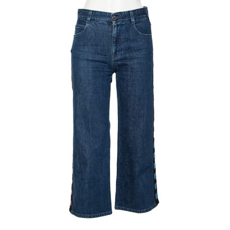 Pre Owned Stella McCartney Blue Denim SM Trim Detailed Cropped Jeans S