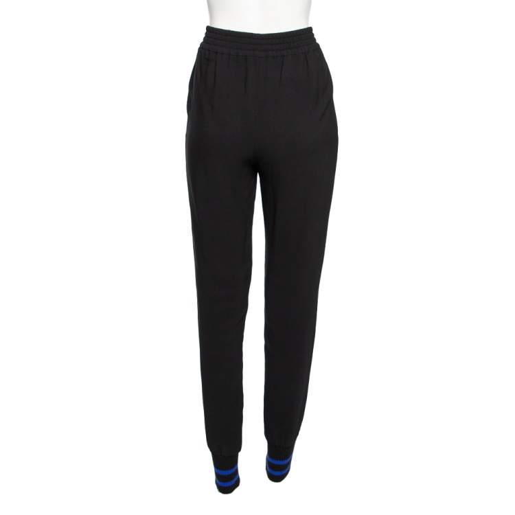 Pre Owned Stella McCartney Black Crepe & Rib Knit Detailed Joggers S 