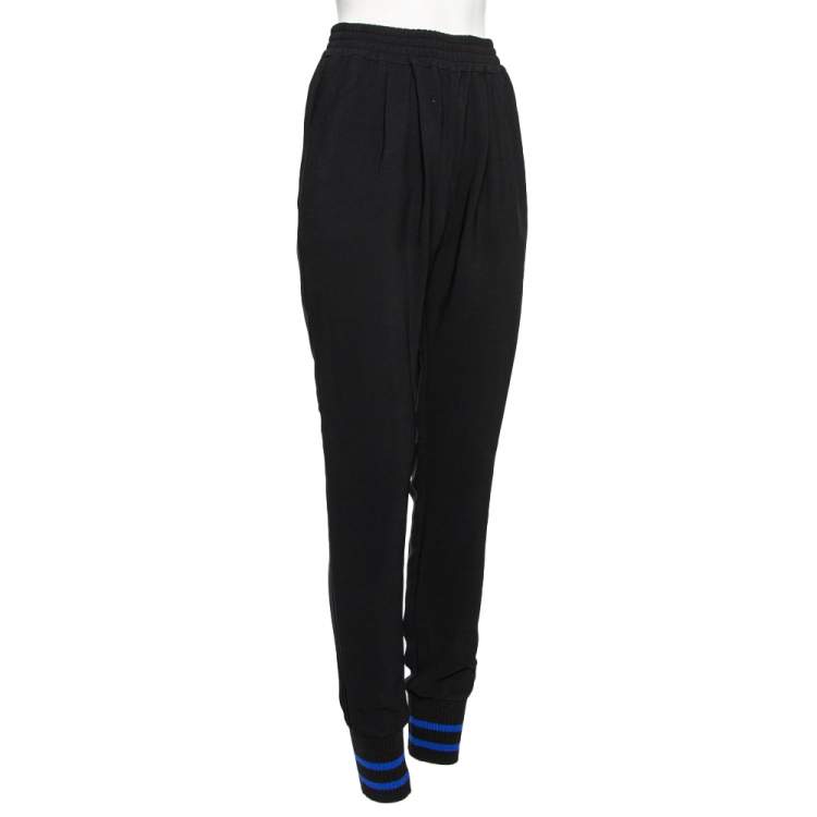 Pre Owned Stella McCartney Black Crepe & Rib Knit Detailed Joggers S 