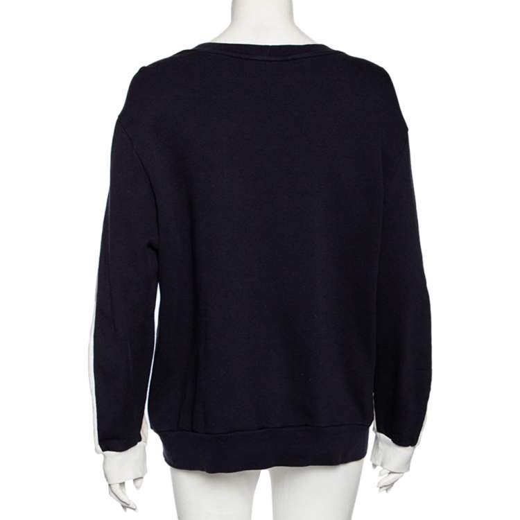 Pre Owned Stella McCartney Navy Blue Knit Embroidered Detailed Top M 