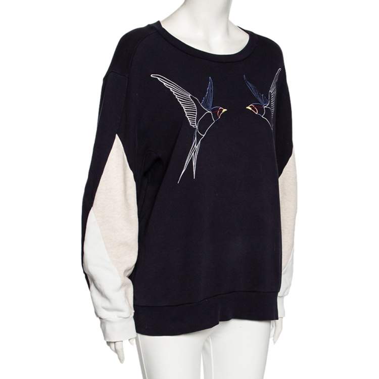 Pre Owned Stella McCartney Navy Blue Knit Embroidered Detailed Top M 