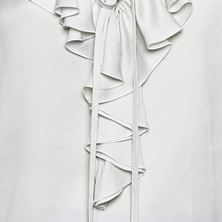 Pre Owned Stella McCartney Off White Silk Satin Ruffled Neck Top XS