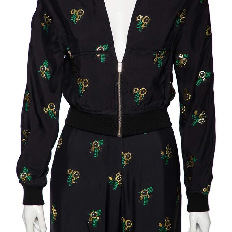 Pre Owned Stella McCartney Black Fil Coupe Rib Knit Trimmed Jacket & Pant Set XXS