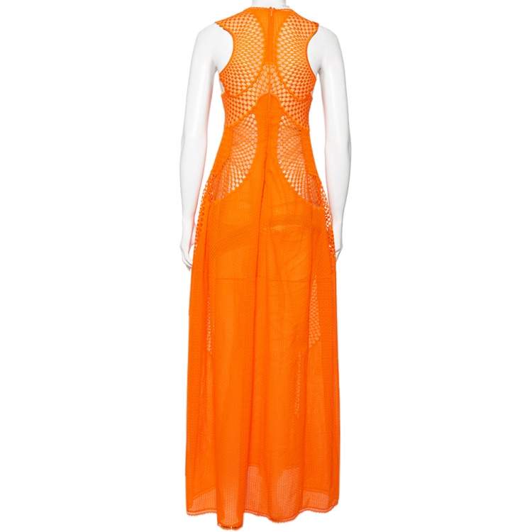Pre Owned Stella McCartney Orange Lace & Mesh Inset Sleeveless Maxi Dress XS