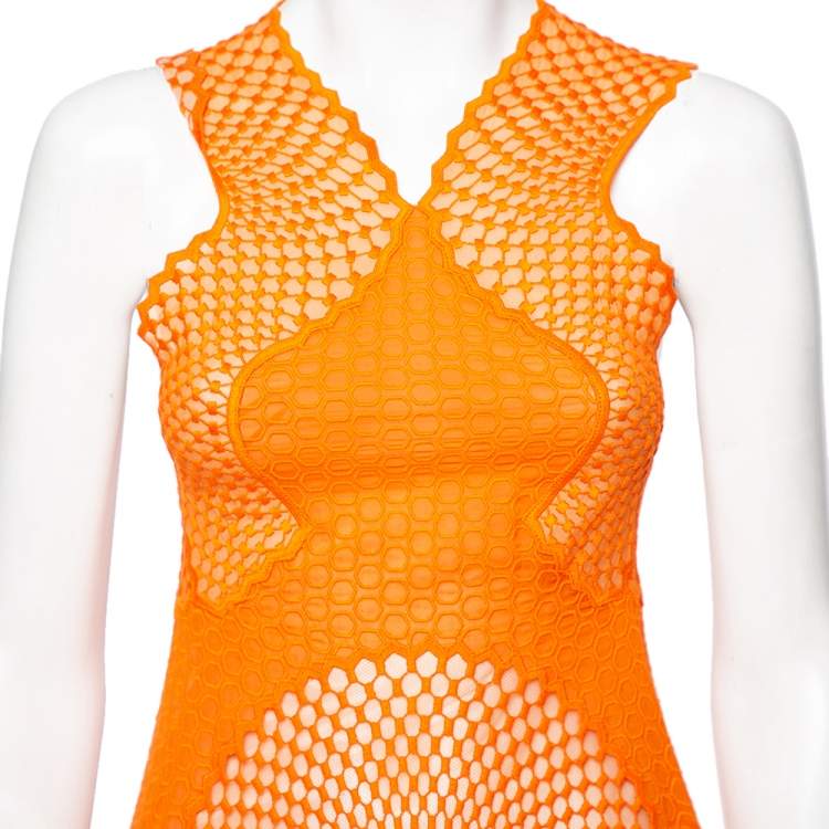 Pre Owned Stella McCartney Orange Lace & Mesh Inset Sleeveless Maxi Dress XS