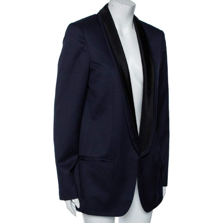 Pre Owned Stella McCartney Navy Blue Wool Contrast Lapel Detailed Mathilda Blazer L