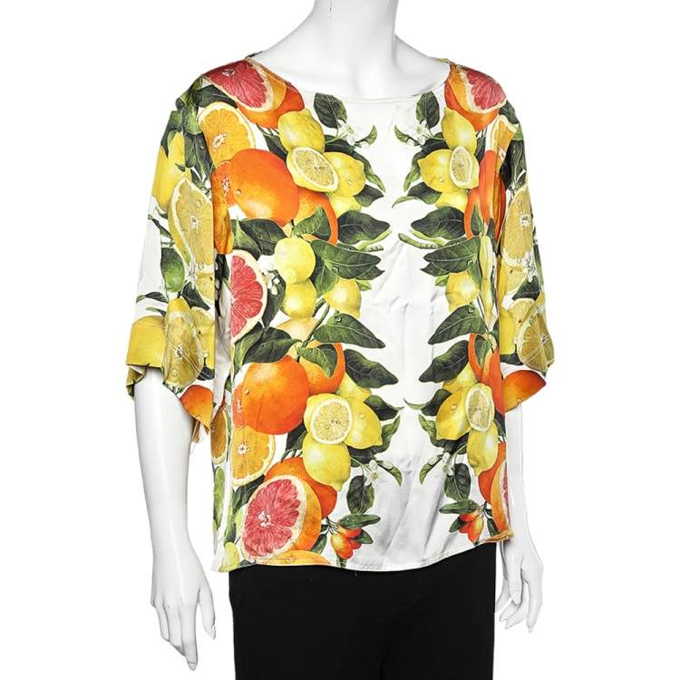 Pre Owned Stella McCartney Multicolored Citrus Printed Silk Blouse L