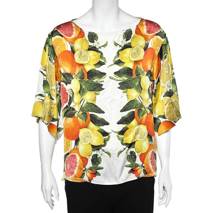 Pre Owned Stella McCartney Multicolored Citrus Printed Silk Blouse L