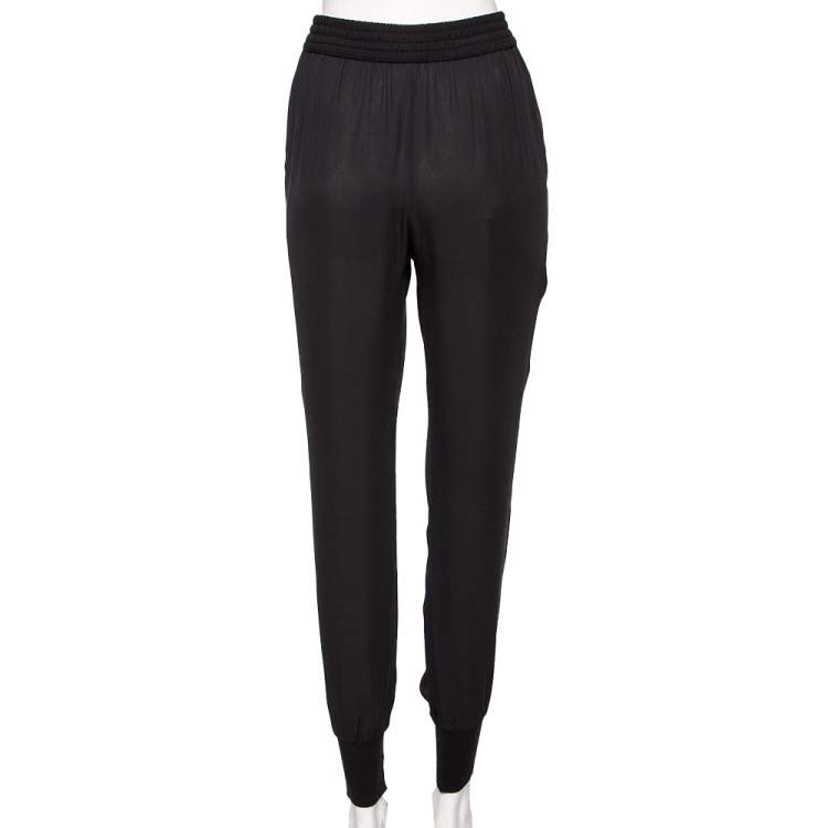Pre Owned Stella McCartney Black Crepe & Rib Knit Hem Detail Pants M