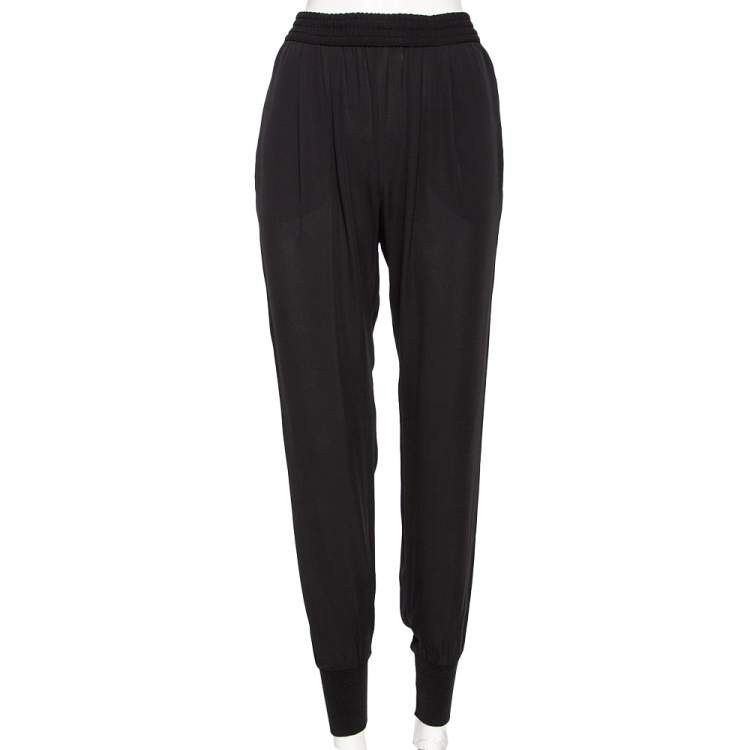 Pre Owned Stella McCartney Black Crepe & Rib Knit Hem Detail Pants M