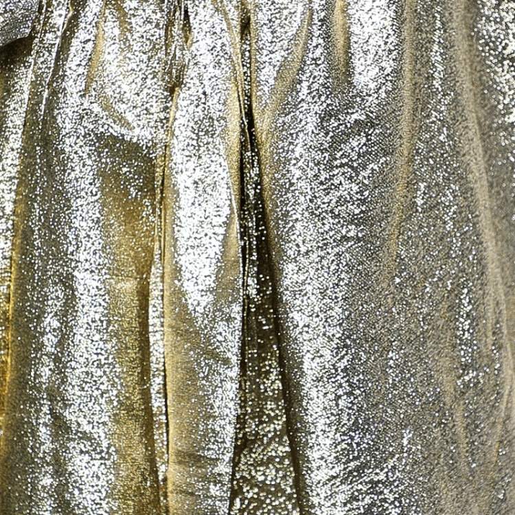 Pre Owned Stella McCartney Gold Lurex Gathered Brynn Asymmetric Skirt M
