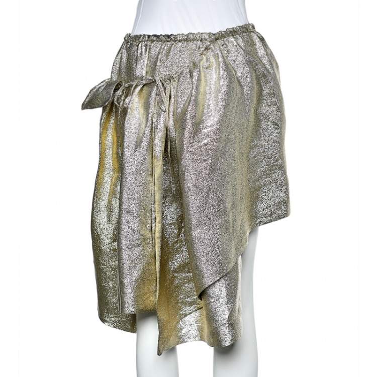 Pre Owned Stella McCartney Gold Lurex Gathered Brynn Asymmetric Skirt M