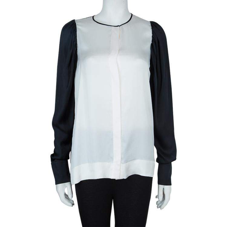 Pre Owned Stella McCartney Monochrome Gathered Sleeve Silk Blouse M