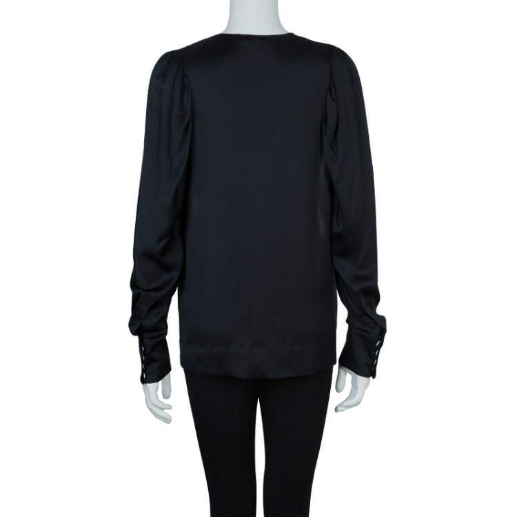 Pre Owned Stella McCartney Monochrome Gathered Sleeve Silk Blouse M