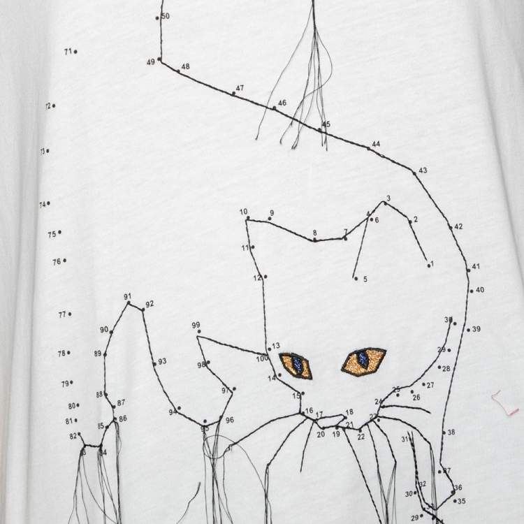 Pre Owned Stella McCartney White Cotton Cat Embroidered Short Sleeve T-Shirt M