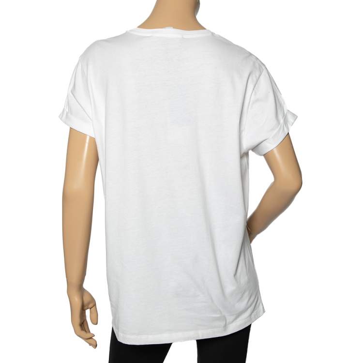Pre Owned Stella McCartney White Cotton Cat Embroidered Short Sleeve T-Shirt M