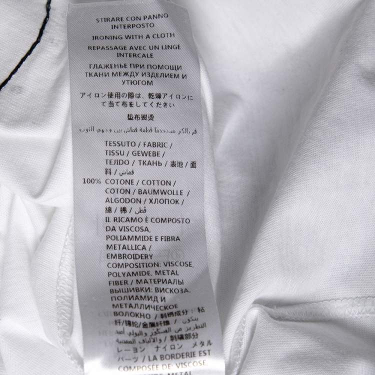 Pre Owned Stella McCartney White Cotton Cat Embroidered Short Sleeve T-Shirt M