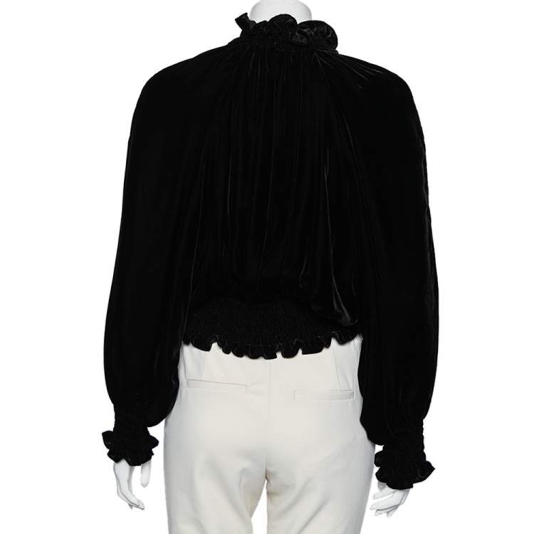 Pre Owned Stella McCartney Black Velvet Ruffled Bomber Jacket S