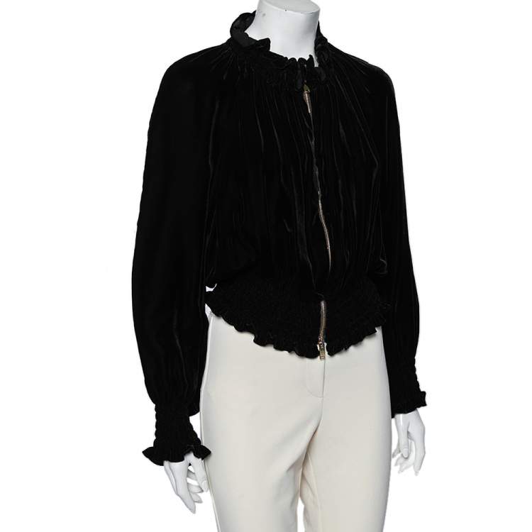 Pre Owned Stella McCartney Black Velvet Ruffled Bomber Jacket S