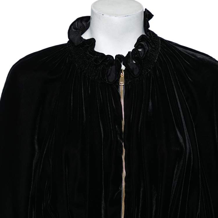 Pre Owned Stella McCartney Black Velvet Ruffled Bomber Jacket S