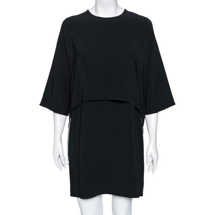 Pre Owned Stella McCartney Black Crepe Beaded Fringe Embellished Layered Dress M