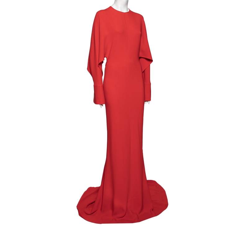 Pre Owned Stella McCartney Red Crepe Draped Sleeve Detail Long Evening Gown S