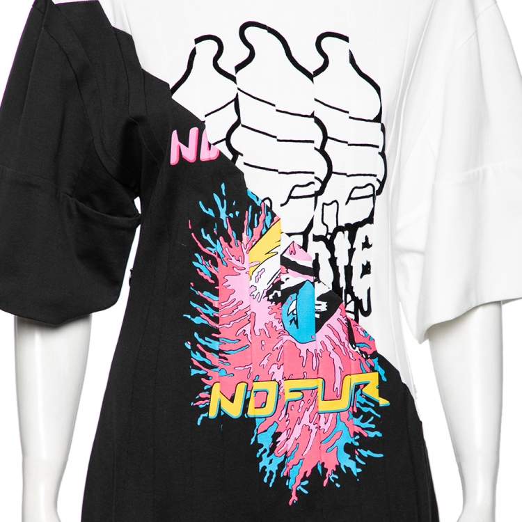 Pre Owned Stella McCartney Monochrome Cotton Printed Sweatshirt Dress M 