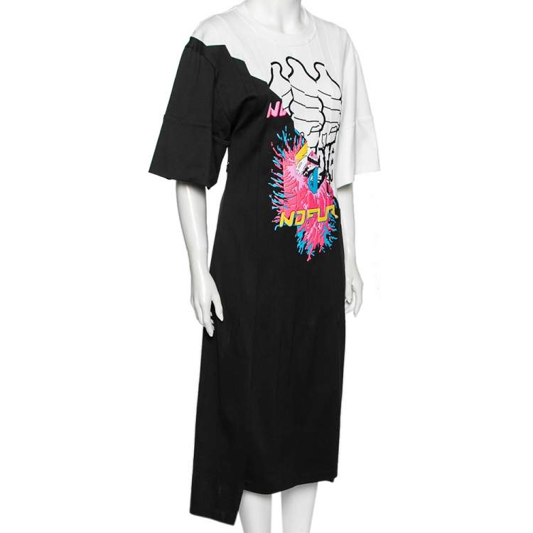 Pre Owned Stella McCartney Monochrome Cotton Printed Sweatshirt Dress M 