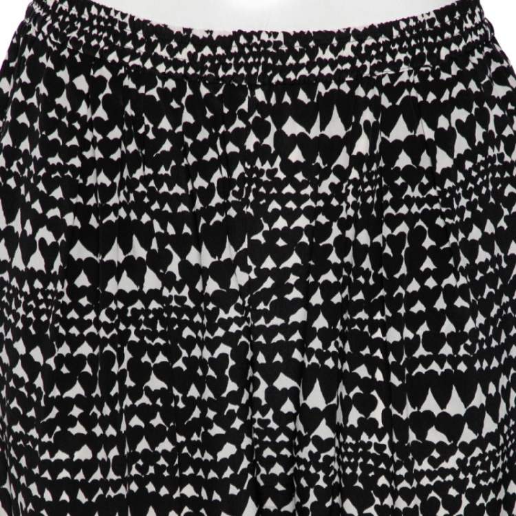Pre Owned Stella McCartney Monochrome Heart Printed Silk Pants M 