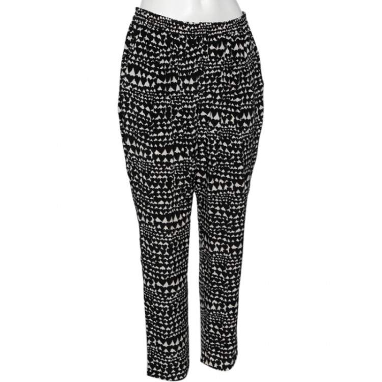 Pre Owned Stella McCartney Monochrome Heart Printed Silk Pants M 