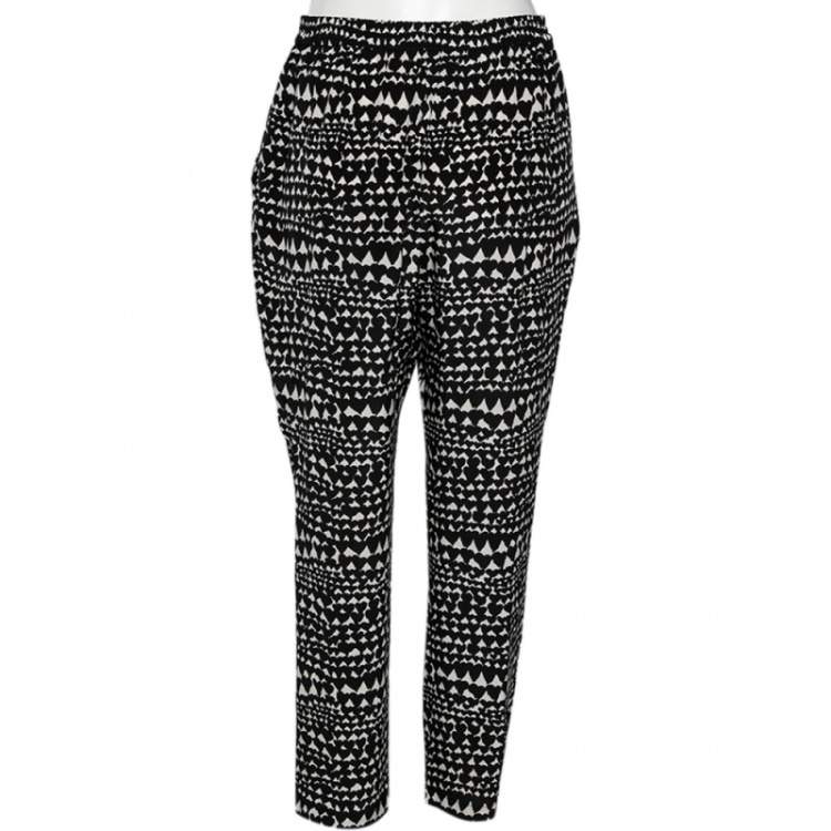 Pre Owned Stella McCartney Monochrome Heart Printed Silk Pants M 