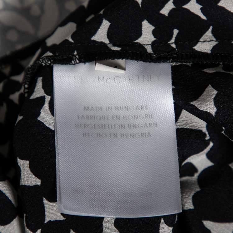 Pre Owned Stella McCartney Monochrome Heart Printed Silk Flounce Top M