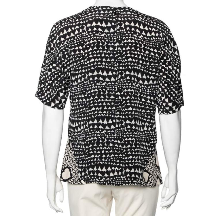 Pre Owned Stella McCartney Monochrome Heart Printed Silk Flounce Top M