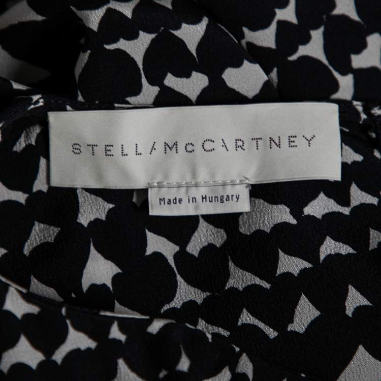 Pre Owned Stella McCartney Monochrome Heart Printed Silk Flounce Top M