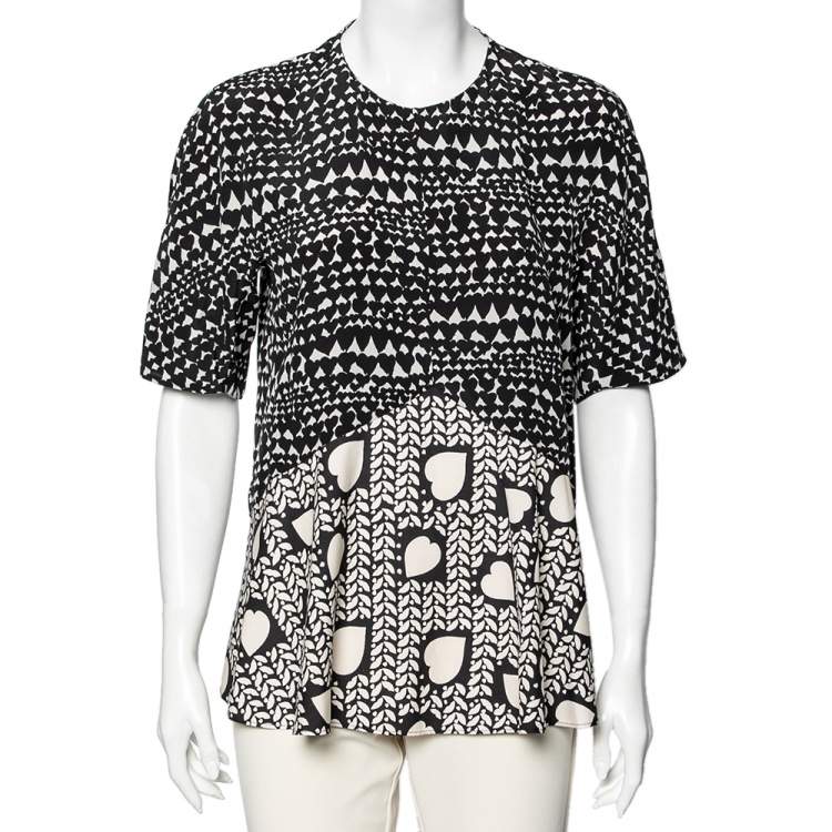 Stella McCartney Monochrome Heart Printed Silk Flounce Top M Stella  McCartney | The Luxury Closet