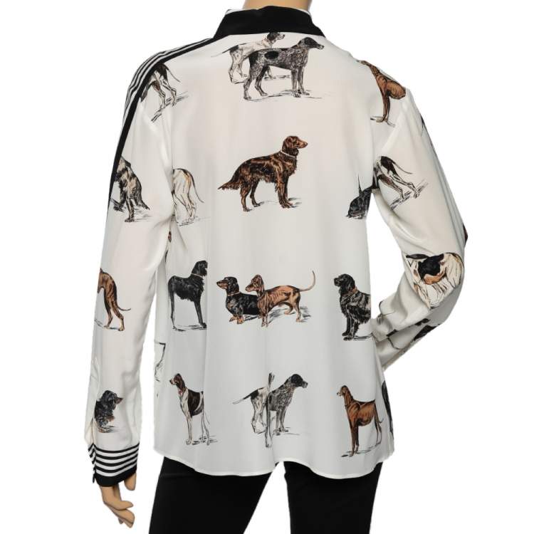 مملوكة مسبقًا Stella McCartney Monochrome Silk Crepe De Chine Dog Printed Shirt S 