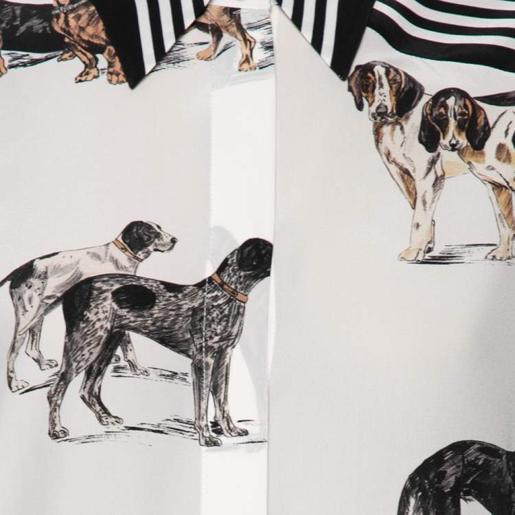 مملوكة مسبقًا Stella McCartney Monochrome Silk Crepe De Chine Dog Printed Shirt S 