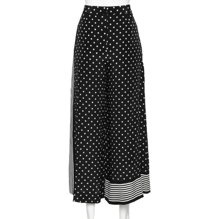 Pre Owned Stella McCartney Monochrome Polka Dotted Silk Wide Leg Pants S