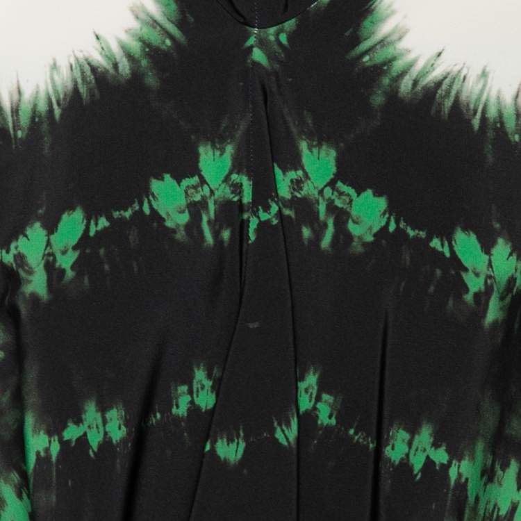 Pre Owned Stella McCartney Black Tie-Dye Printed Silk Asymmetrical Draped Blouse M 