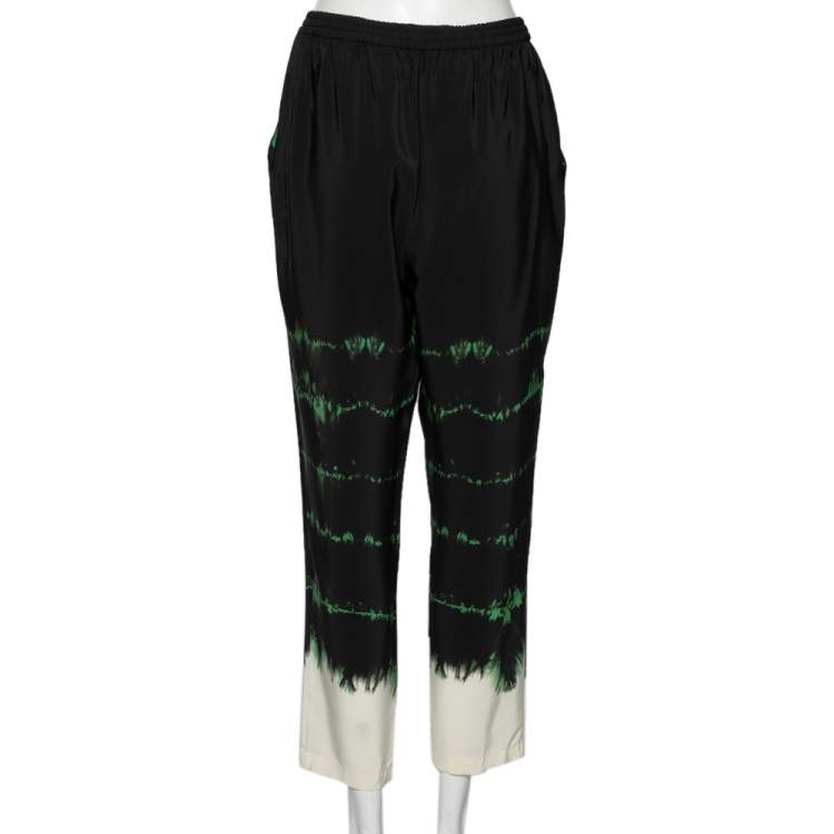 Pre Owned Stella McCartney Black Tie-Dye Printed Silk Pants M