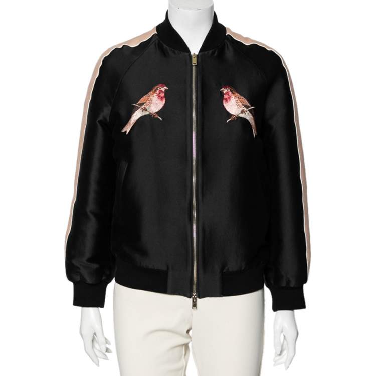 Pre Owned Stella McCartney Navy Blue and Black Cotton Bird Embroidery Bomber XS