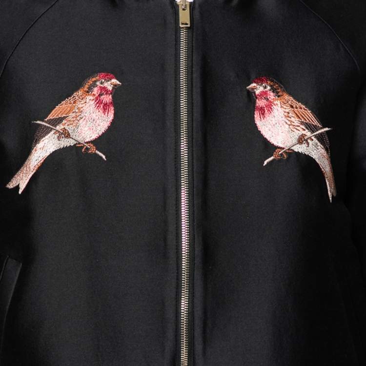 Pre Owned Stella McCartney Navy Blue and Black Cotton Bird Embroidery Bomber XS