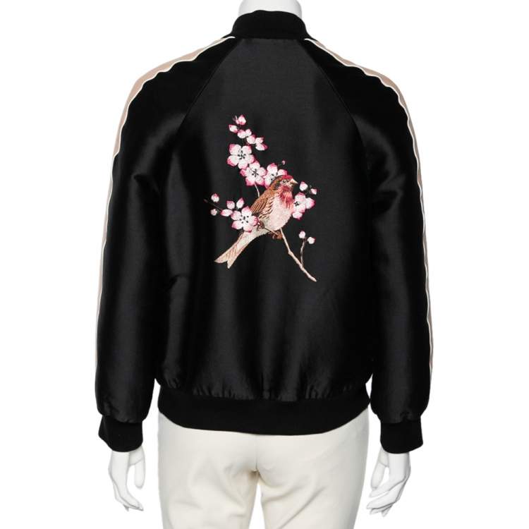 Pre Owned Stella McCartney Navy Blue and Black Cotton Bird Embroidery Bomber XS