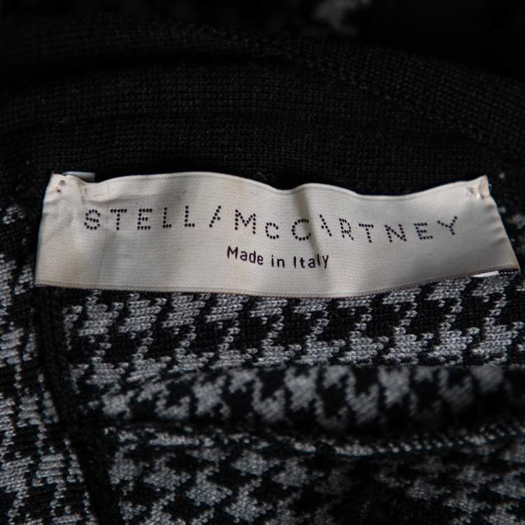 Pre Owned Stella McCartney Grey Houndstooth Patterned Wool & Lace Inset Dress M