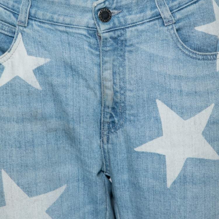 Pre Owned Stella McCartney Blue & Cream Star Print Denim Boyfriend Jeans M