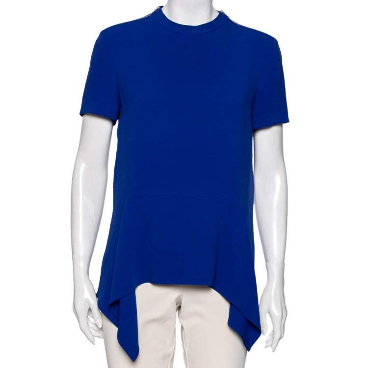 Pre Owned Stella McCartney Blue Crepe Zip Detail Top M
