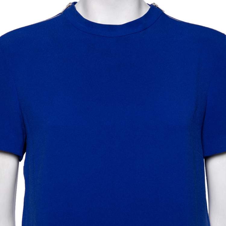 Pre Owned Stella McCartney Blue Crepe Zip Detail Top M