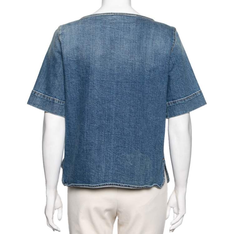 Pre Owned Stella McCartney Blue Denim Crystal Embellished Top M